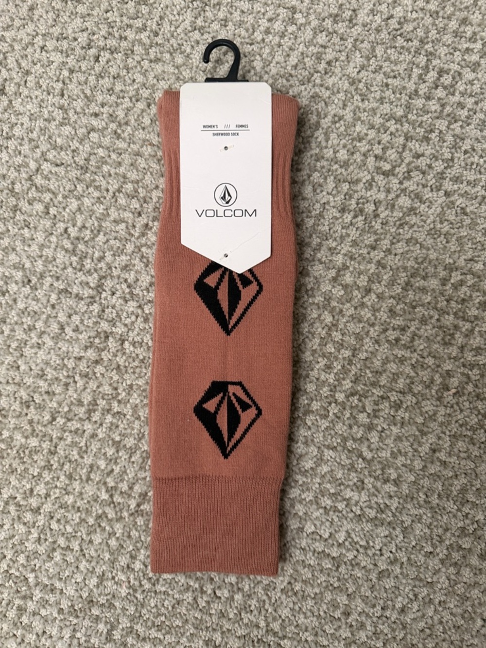 Volcom Women's Crew Socks in Rose Brown with Black Logo